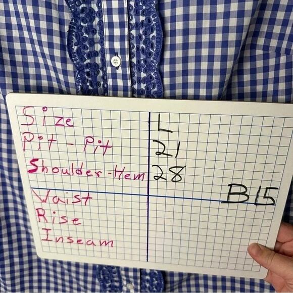 Tablots Royal blue & white gingham button down shirt eyelet lace ruffle front - Picture 8 of 8